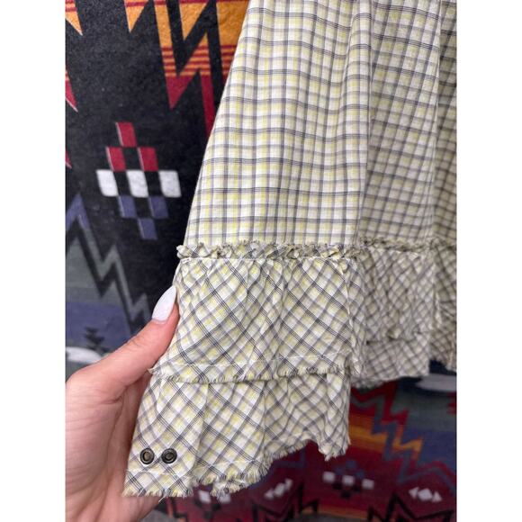 Converse Women Plaid Yellow Wrap Ruffle Mini Grunge Emo Dress Small Academia - Picture 5 of 11